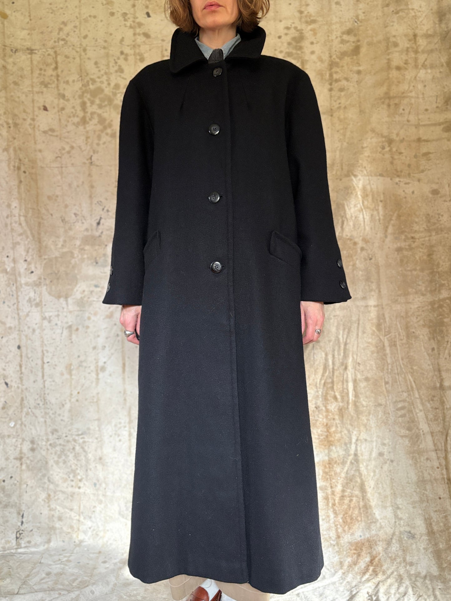 90s Black Wool Peacoat