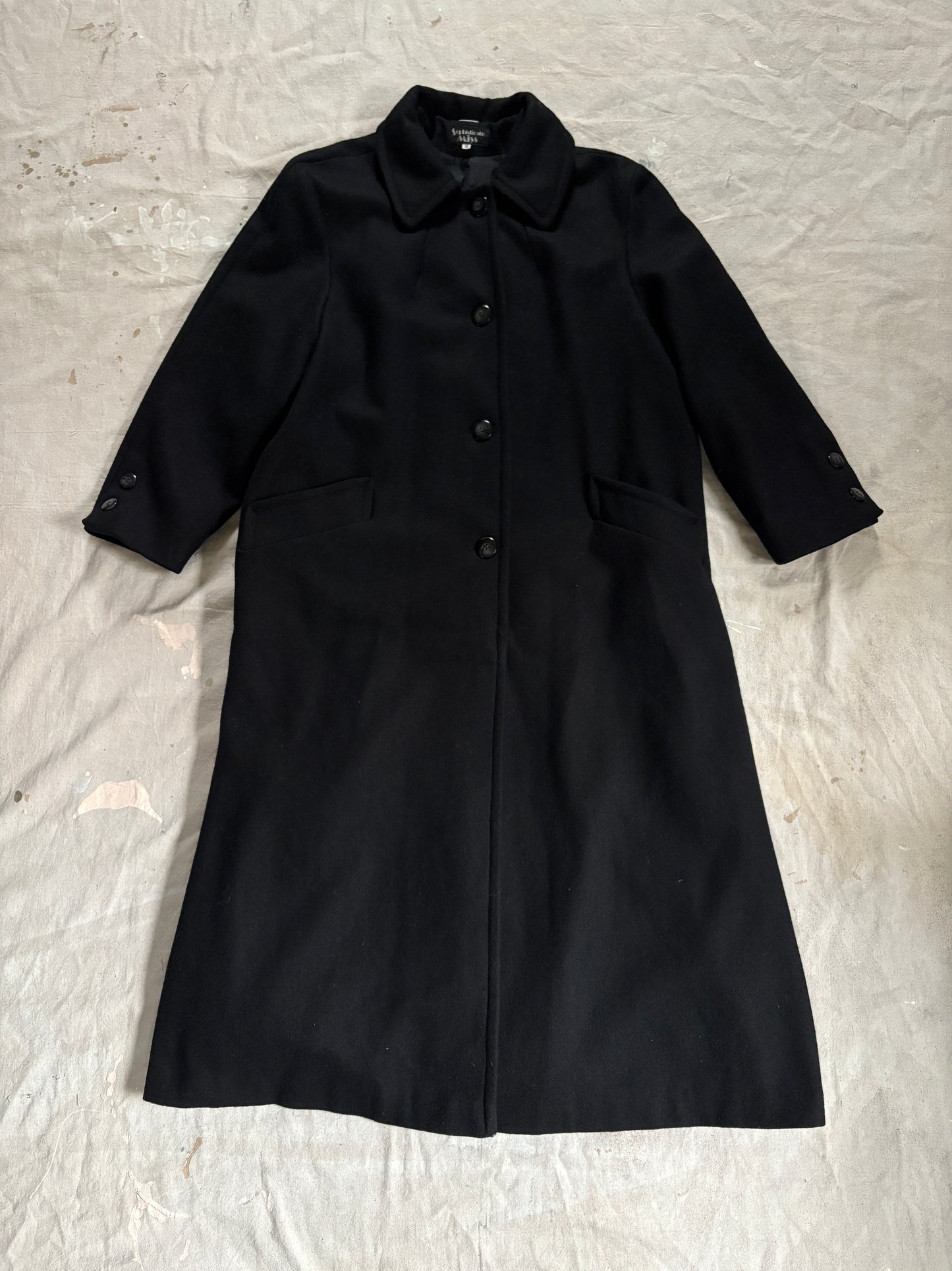 90s Black Wool Peacoat