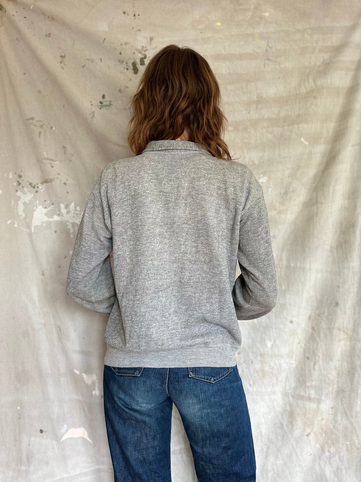 60s/70s Blank Heather Grey Quarter Zip Sweatshirt