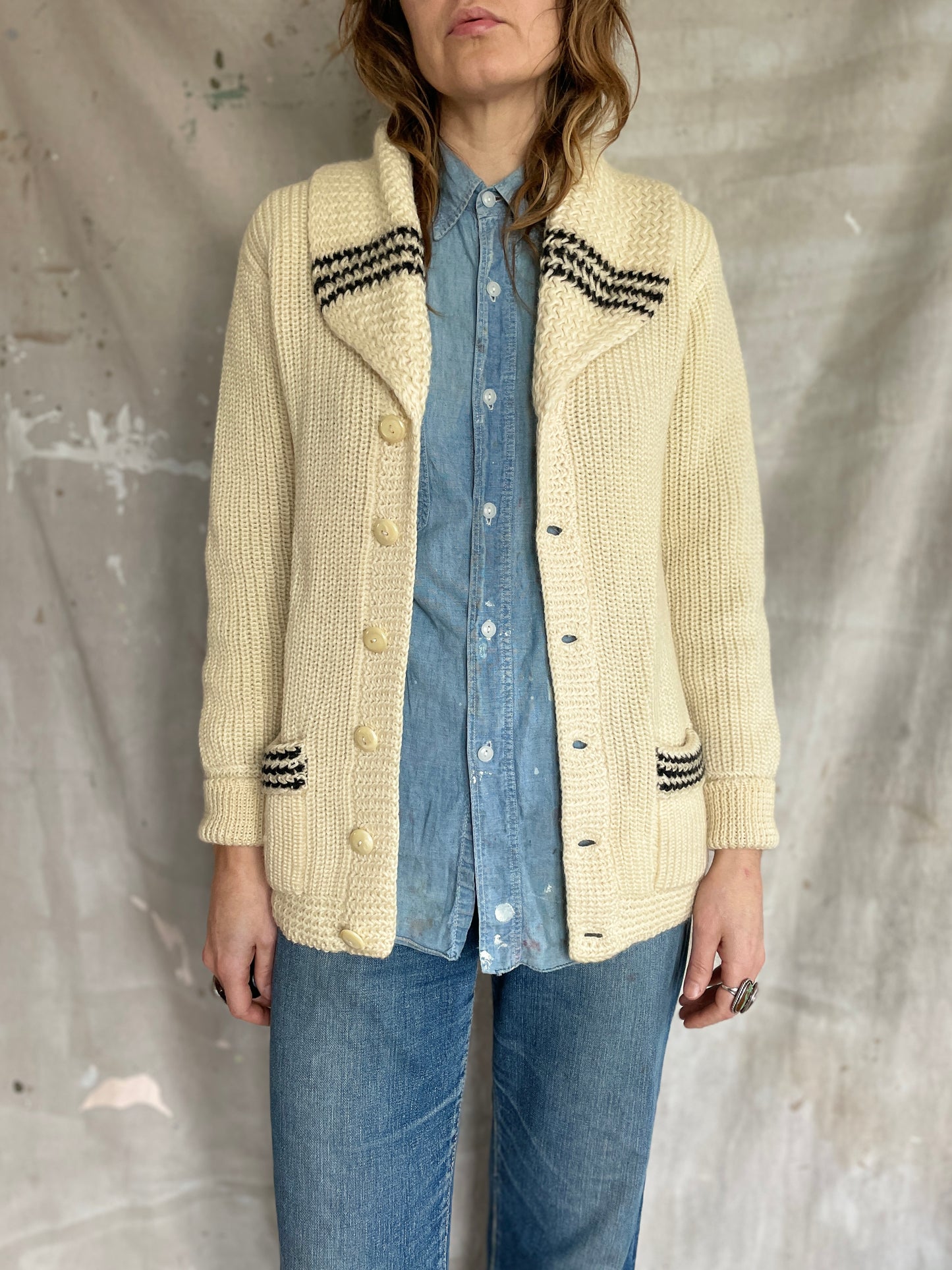 30s/40s Shawl Collar Curling Sweater