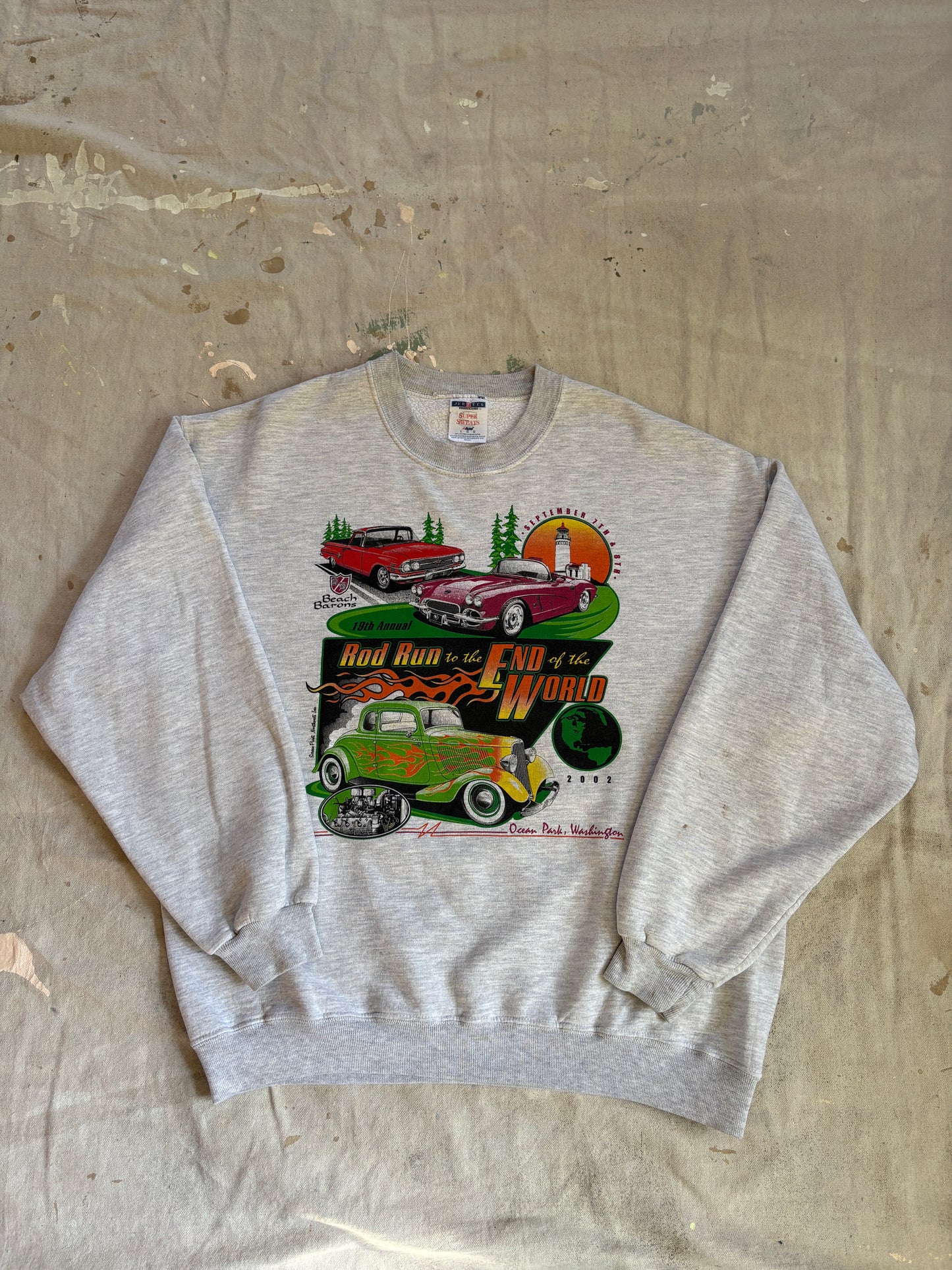 Vintage 2002 Beach Barons Rod Run To The End Of The World Sweatshirt