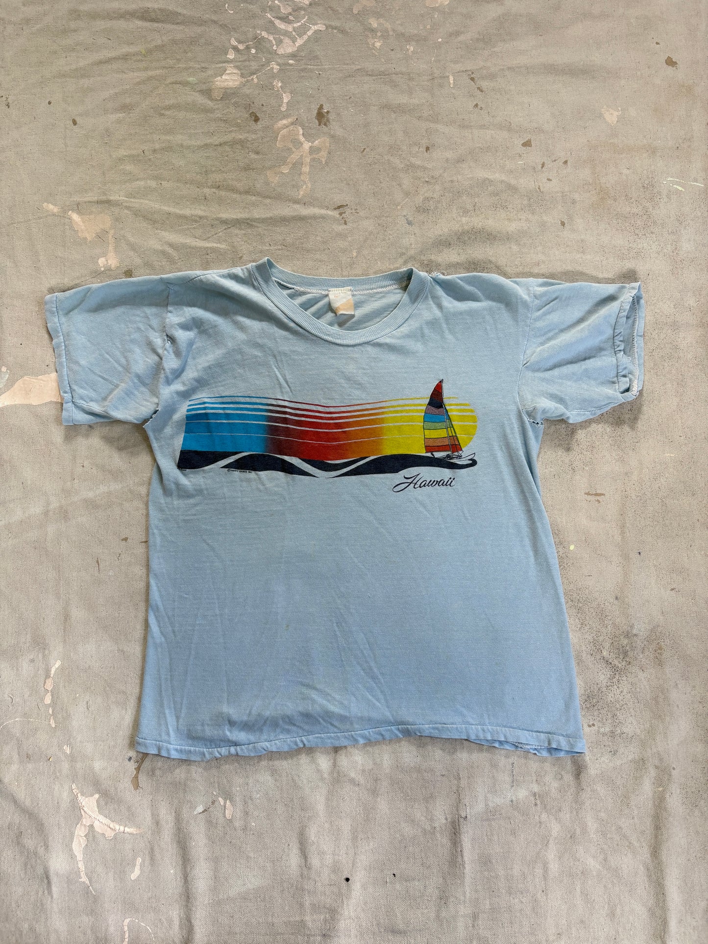 Vintage 80s Rainbow Sailboat Hawaii Tee