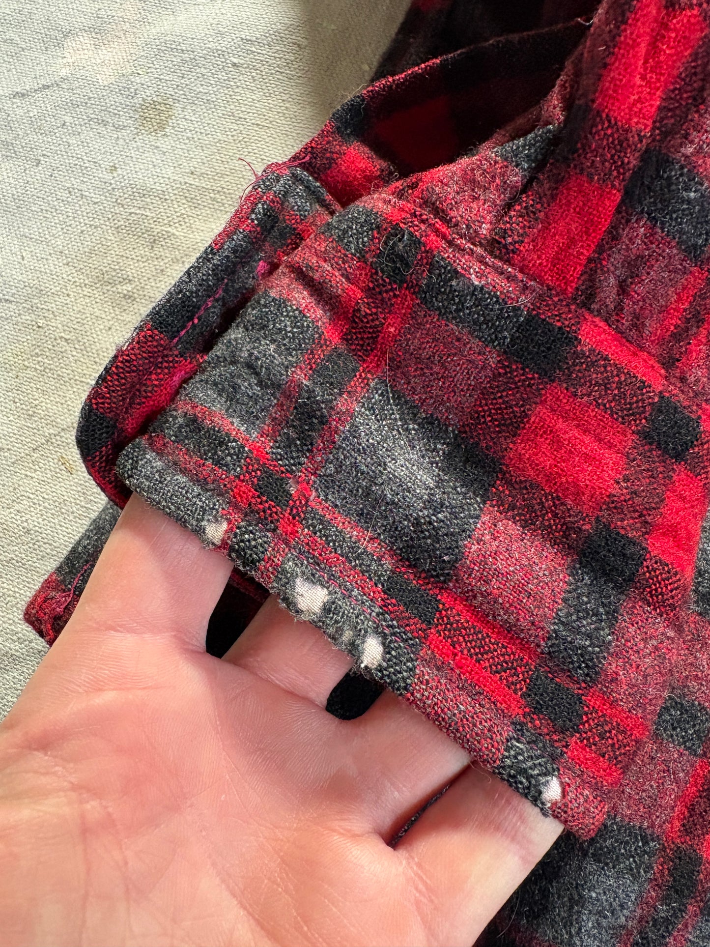 Vintage 80s Wool Blend Red, Black, Gray Plaid Button Down Shirt