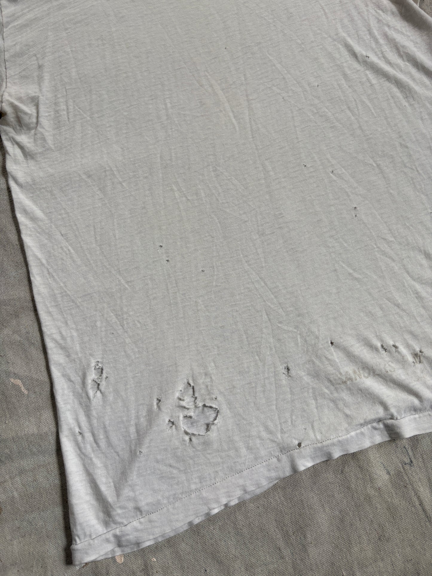 70s Thrashed Blank White Name Stencil Tee