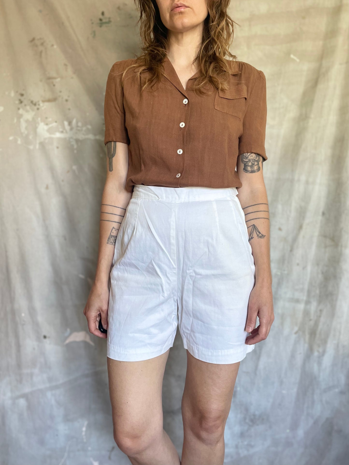50s/60s White Side Zip Shorts