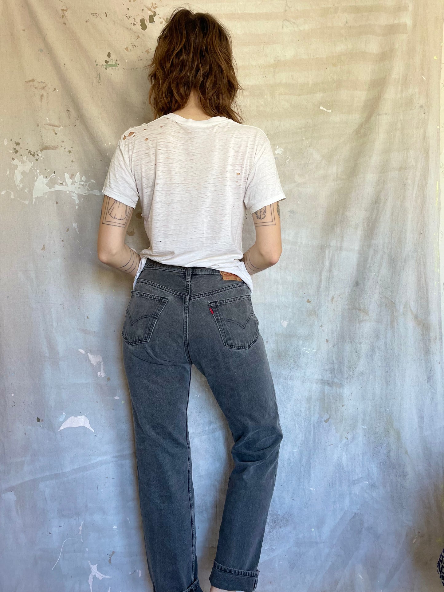 80s Faded Black Grey Levi’s 501s Jeans