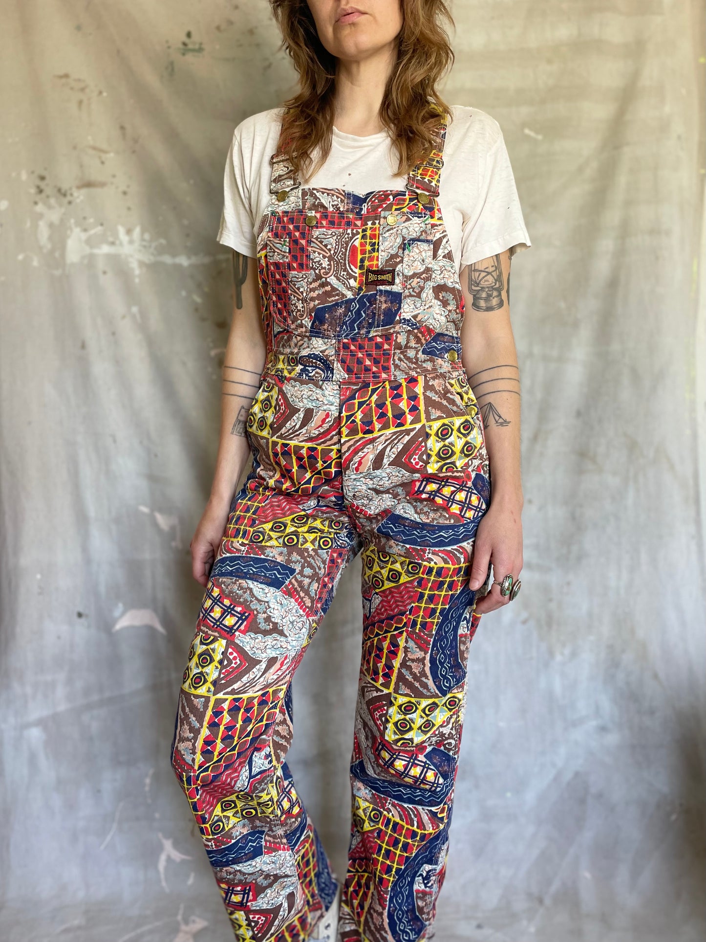 60s Big Smith Abstract Collage Overalls