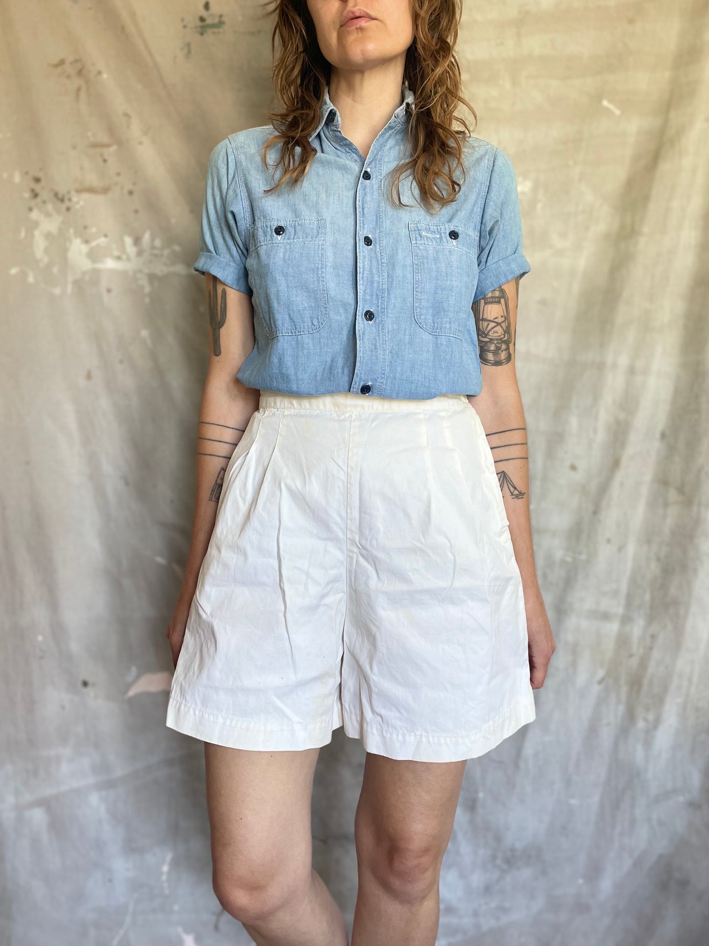 50s/60s White Side Button Shorts