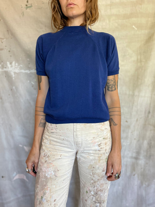 70s Blank Blue Short Sleeve Sweatshirt