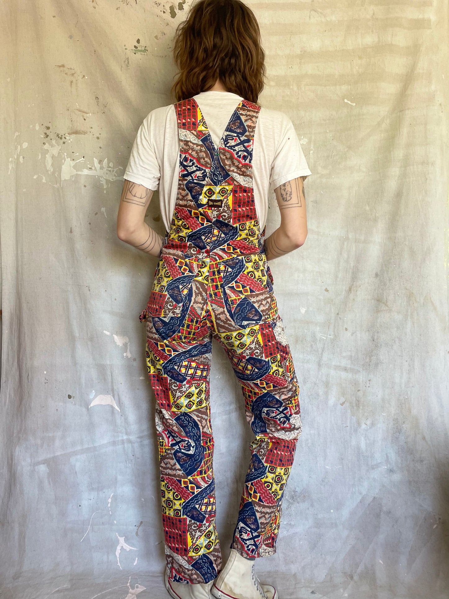 60s Big Smith Abstract Collage Overalls