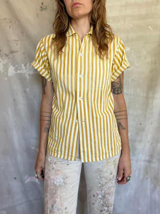 60s Mustard Striped Button Down Shirt