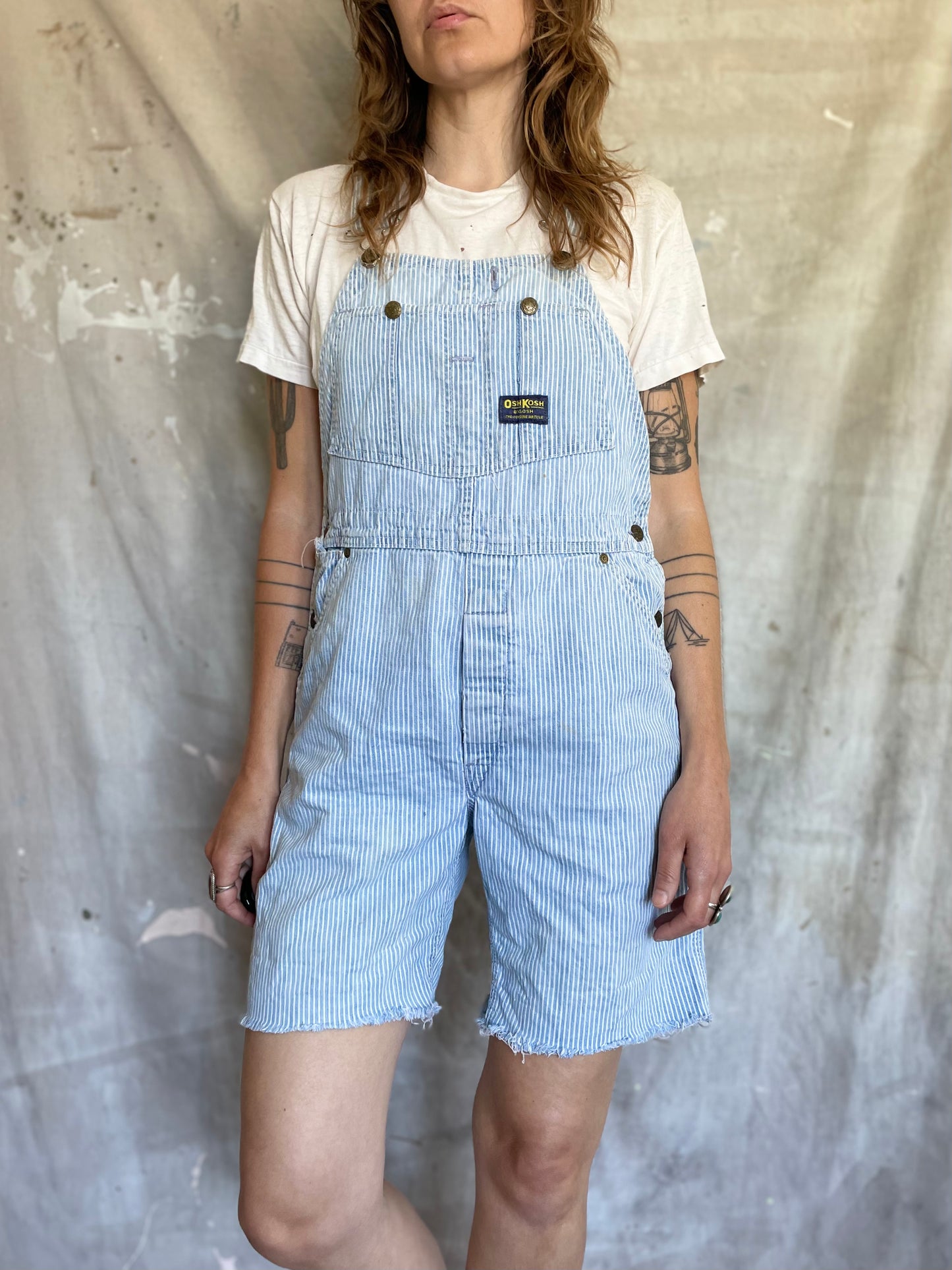 70s OshKosh Hickory Stripe Low-back Overall Shorts