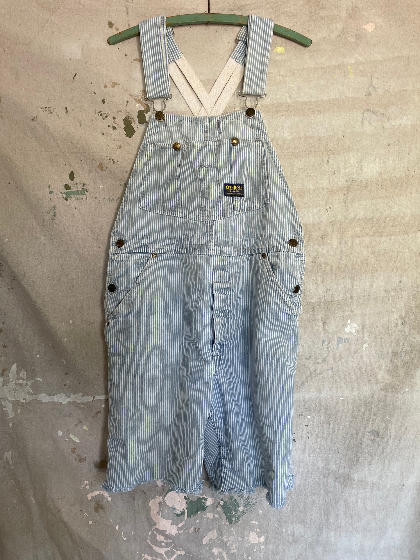 70s OshKosh Hickory Stripe Low-back Overall Shorts