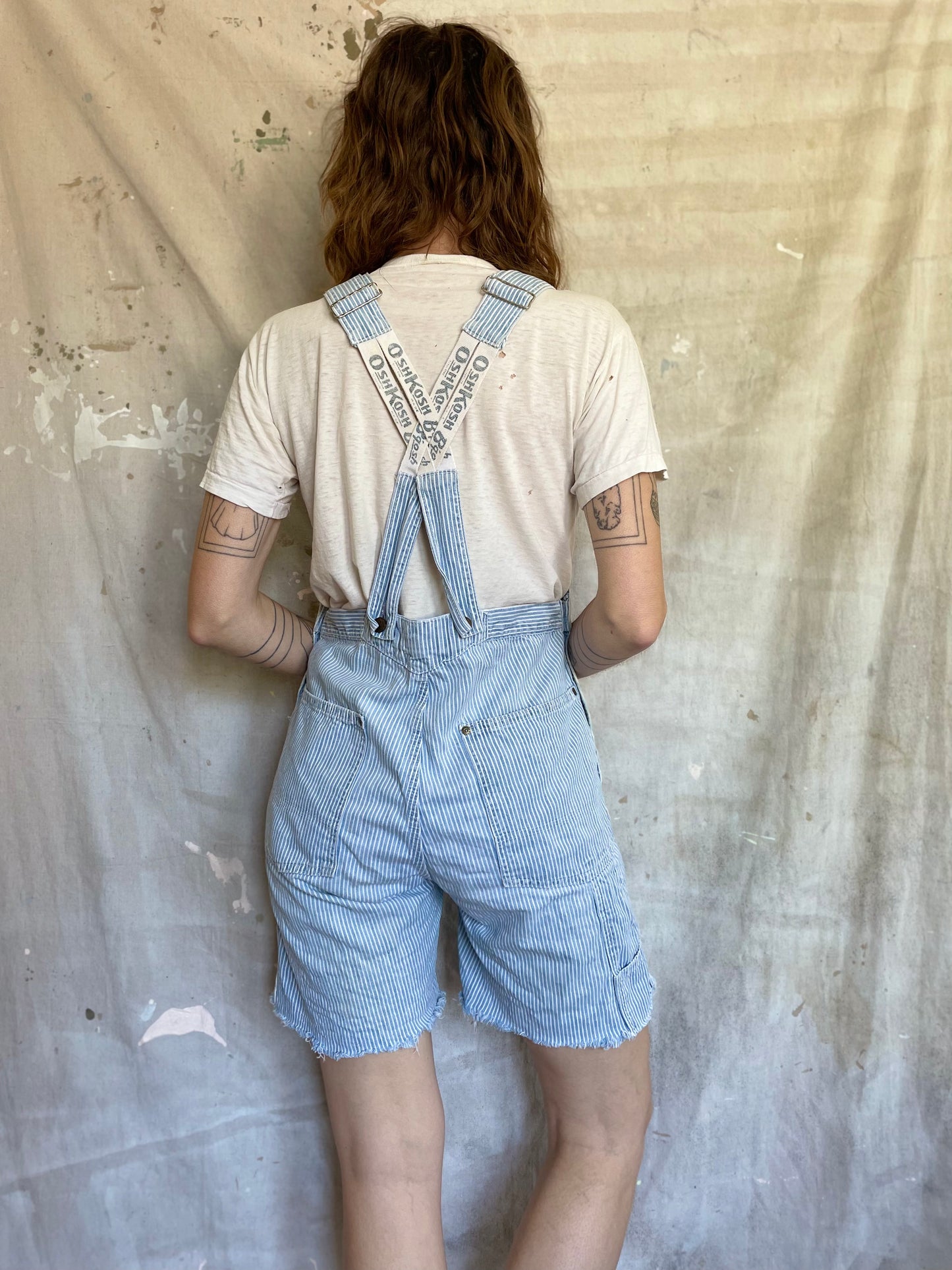 70s OshKosh Hickory Stripe Low-back Overall Shorts