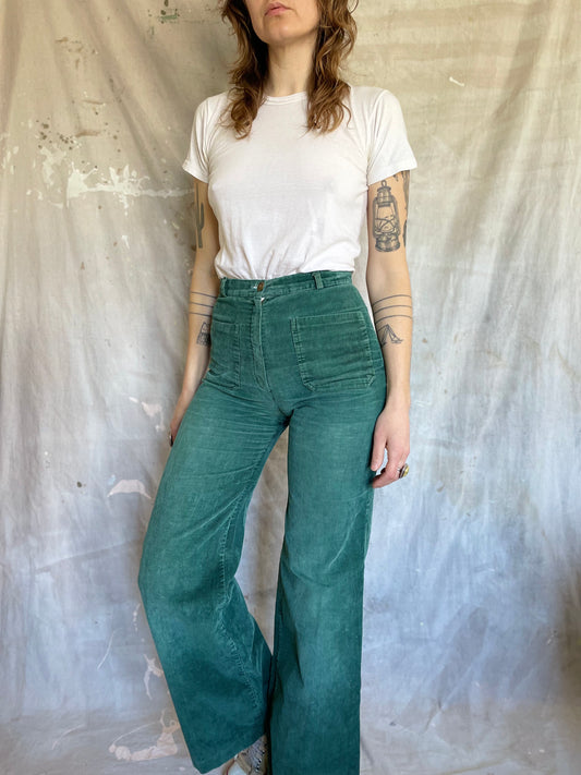 70s Evergreen Corduroy Wide Leg Pants