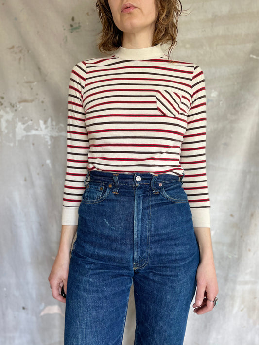 70s Mock Neck Striped Shirt