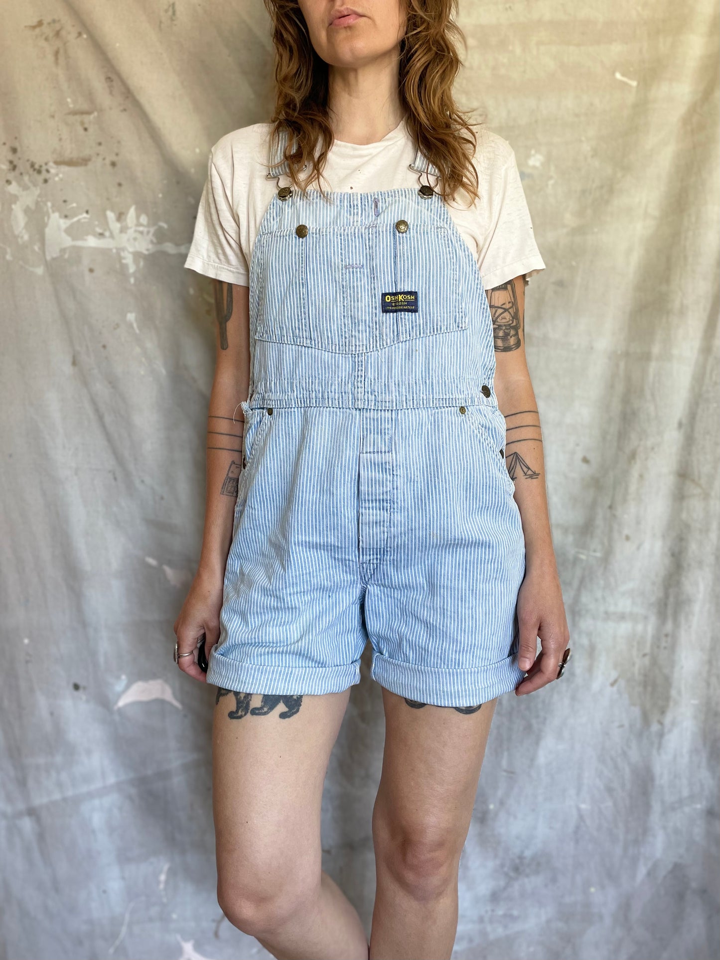 70s OshKosh Hickory Stripe Low-back Overall Shorts