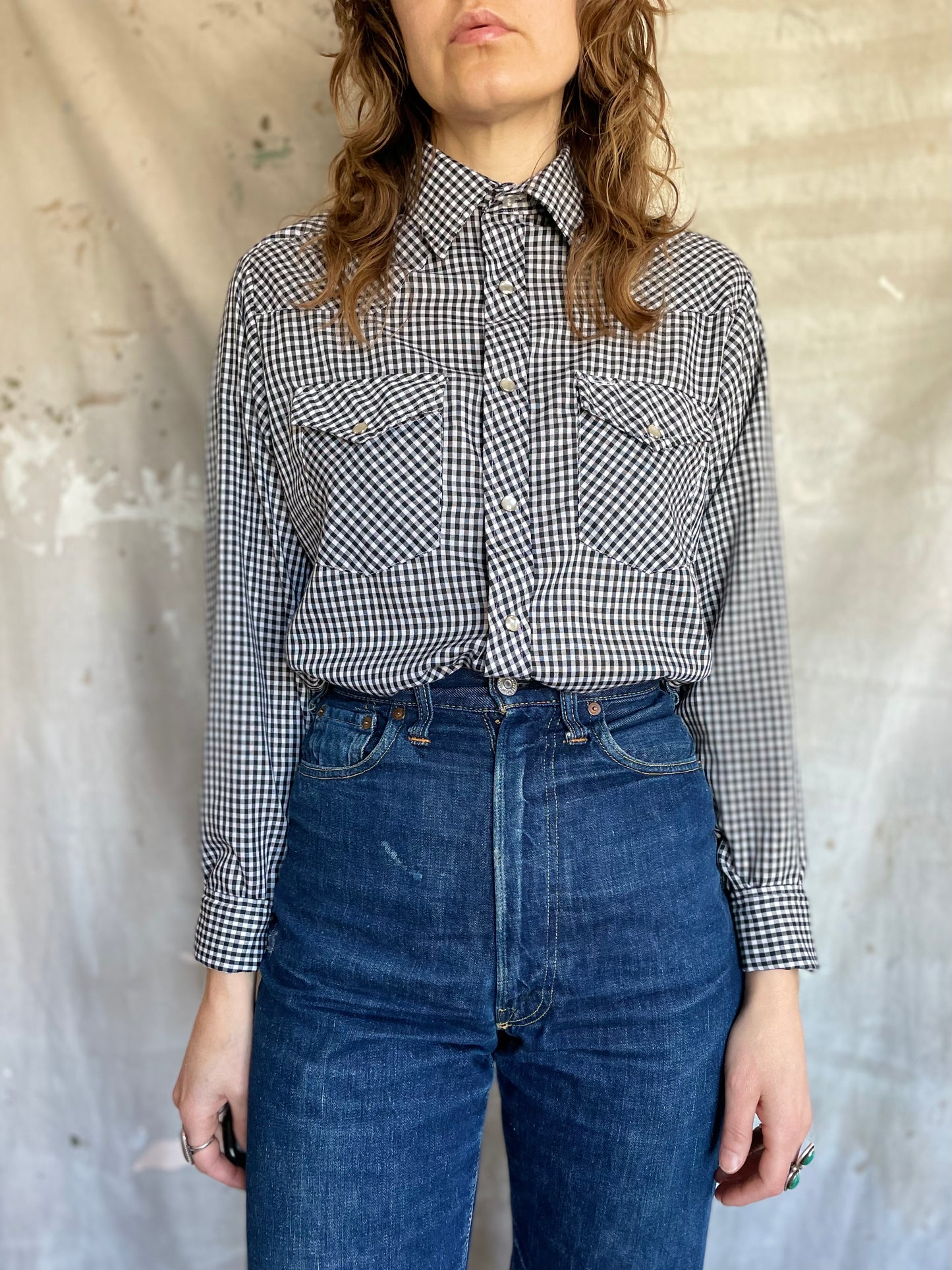 80s Gingham Pearl Snap Western Shirt