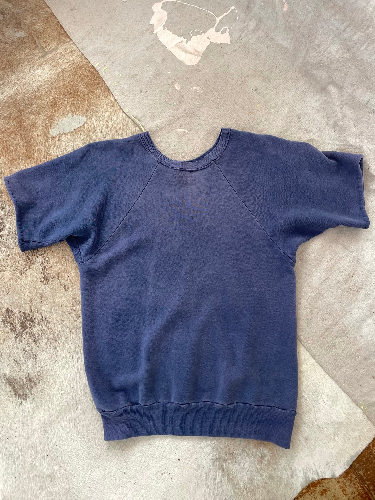 60s Faded Blue Short Sleeve Sweatshirt
