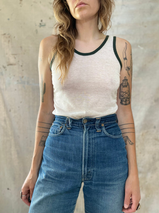 70s/80s Oatmeal and Evergreen Tank Top