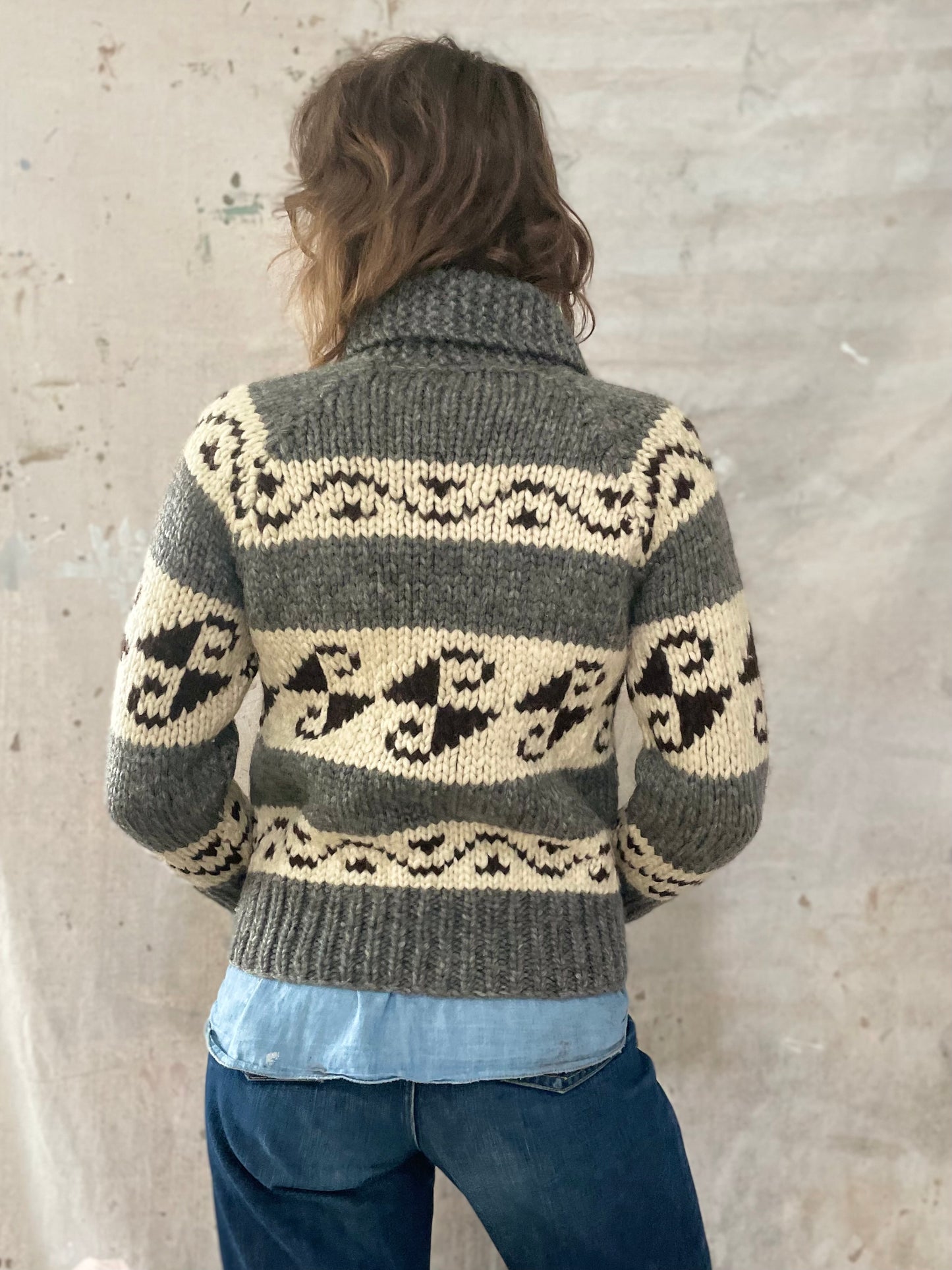 Hand Knit Cowichan Style Sweater Grey