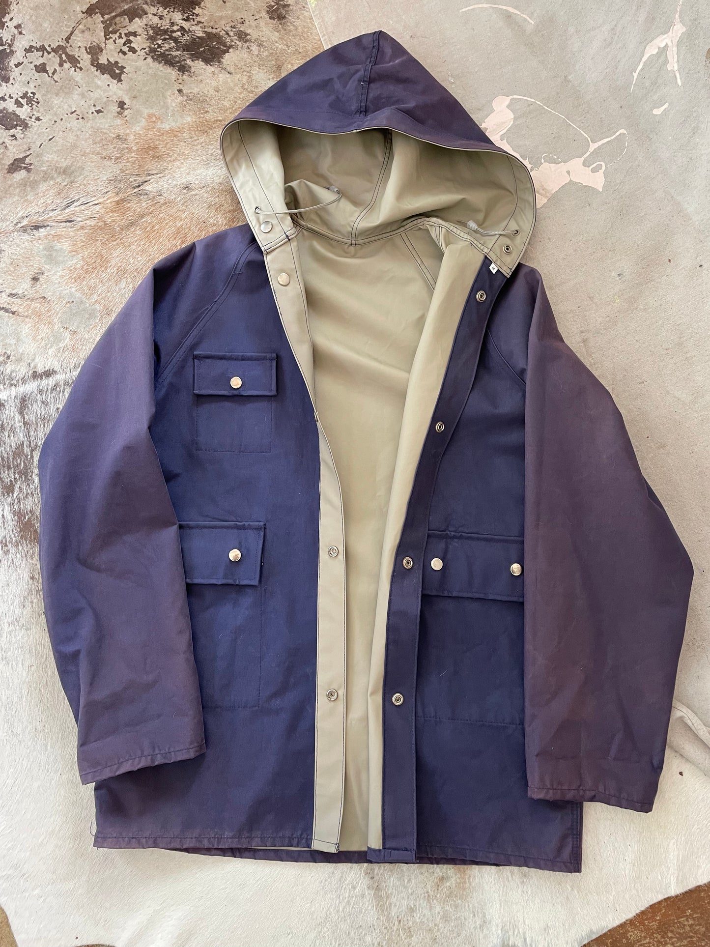80s Reversible Faded Blue/Tannish Gray Raincoat