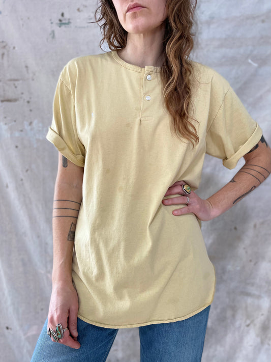 90s Pale Yellow Henley Tee