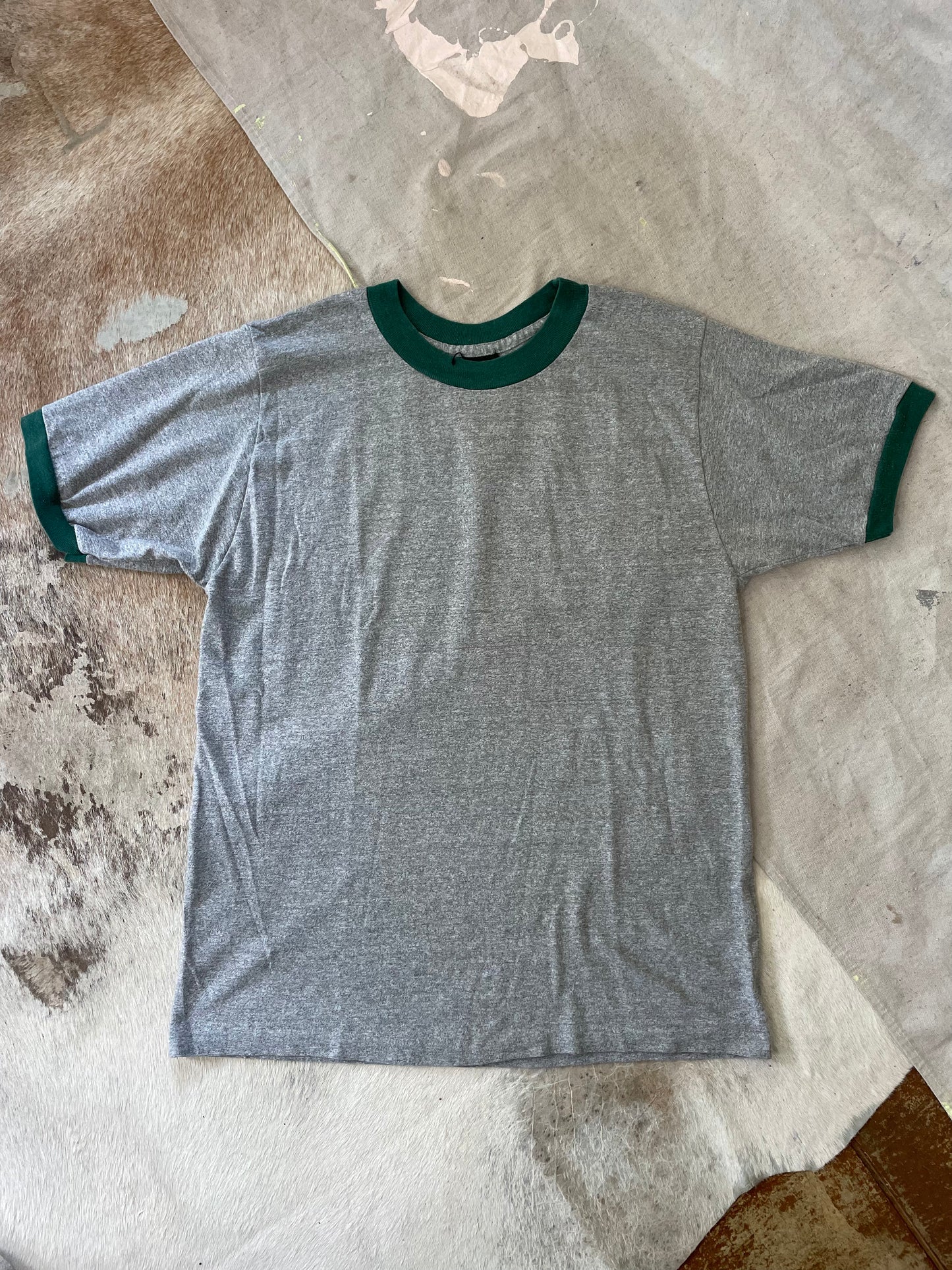 80s Grey and Green Ringer Tee