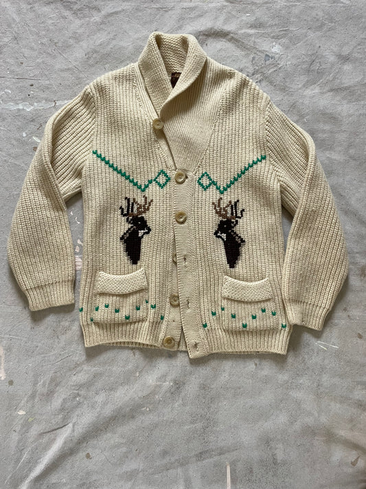 70s Deer Shawl Collar Sweater