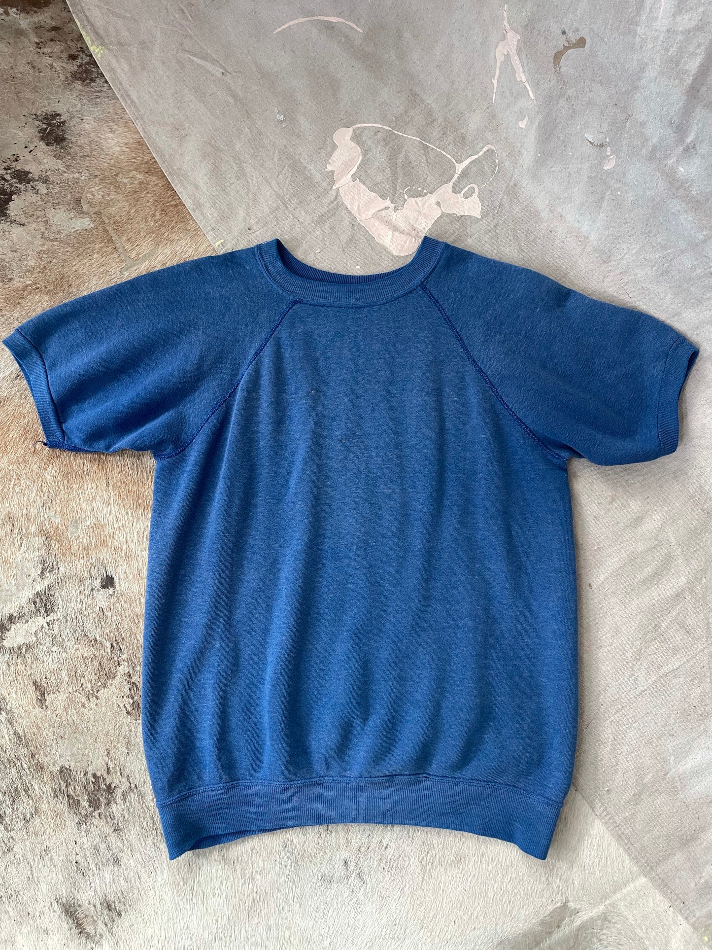 70s/80s Blank Cerulean Blue Short Sleeve Sweatshirt