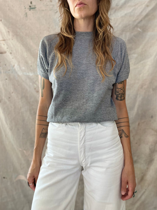 70s Blank Gray Short Sleeve Sweatshirt