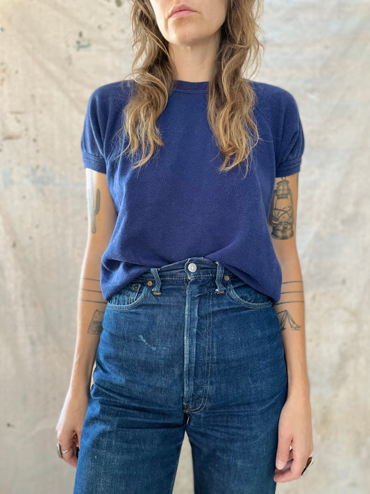 80s Blank Navy Blue Short Sleeve Sweatshirt