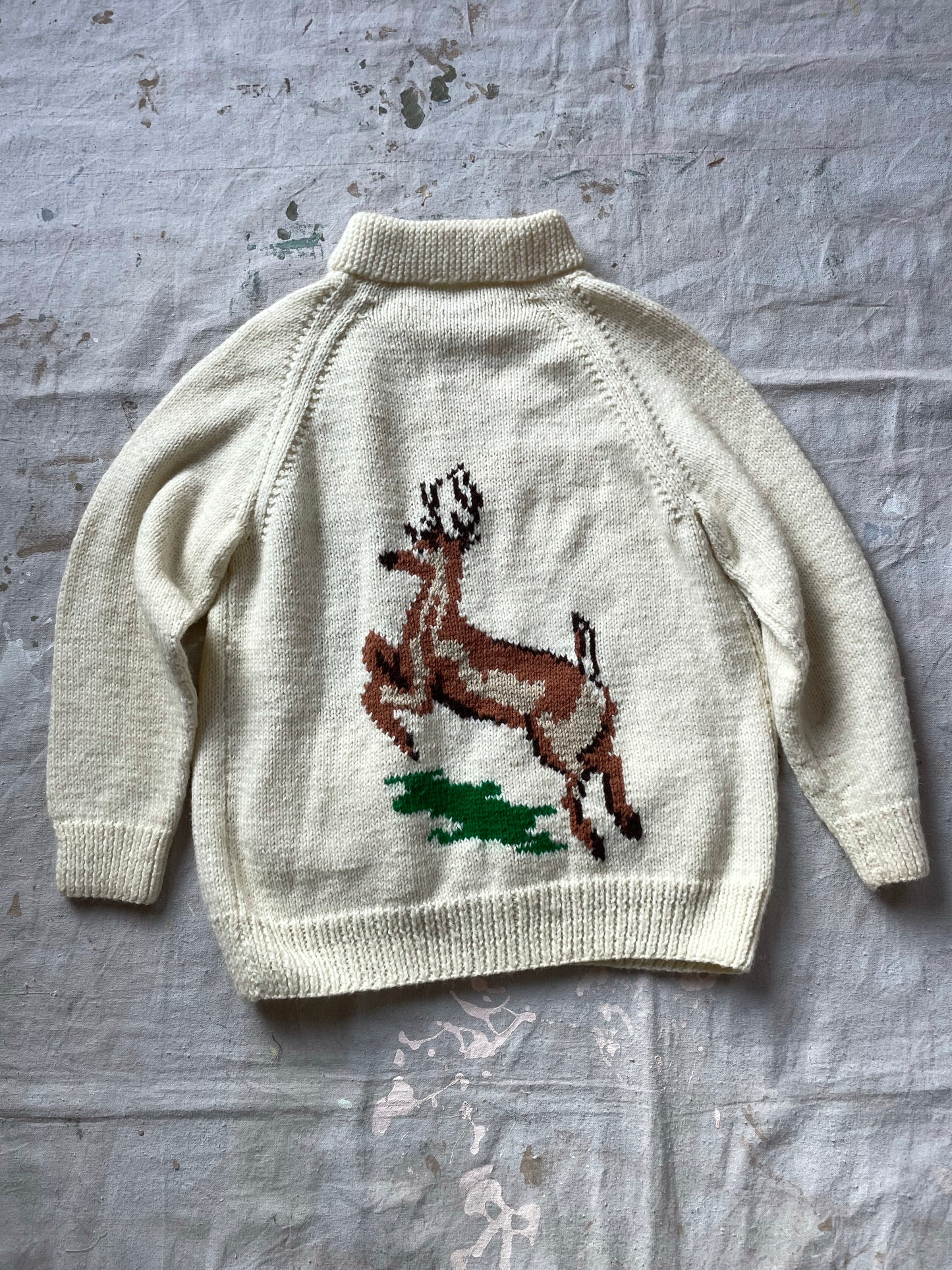 Mary Maxim Style Hand Knit Deer Sweater