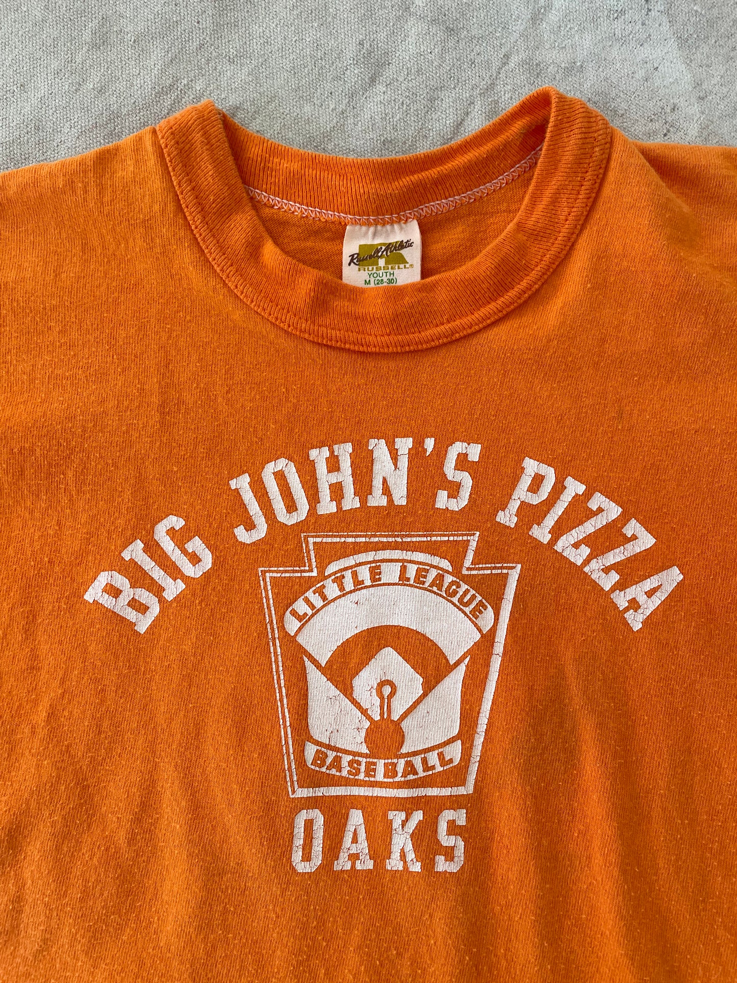 70s Big John’s Pizza Oaks Little League Baseball Tee