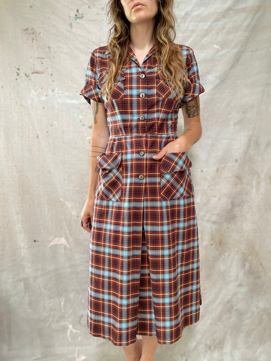 60s Plaid Shirtwaist Dress