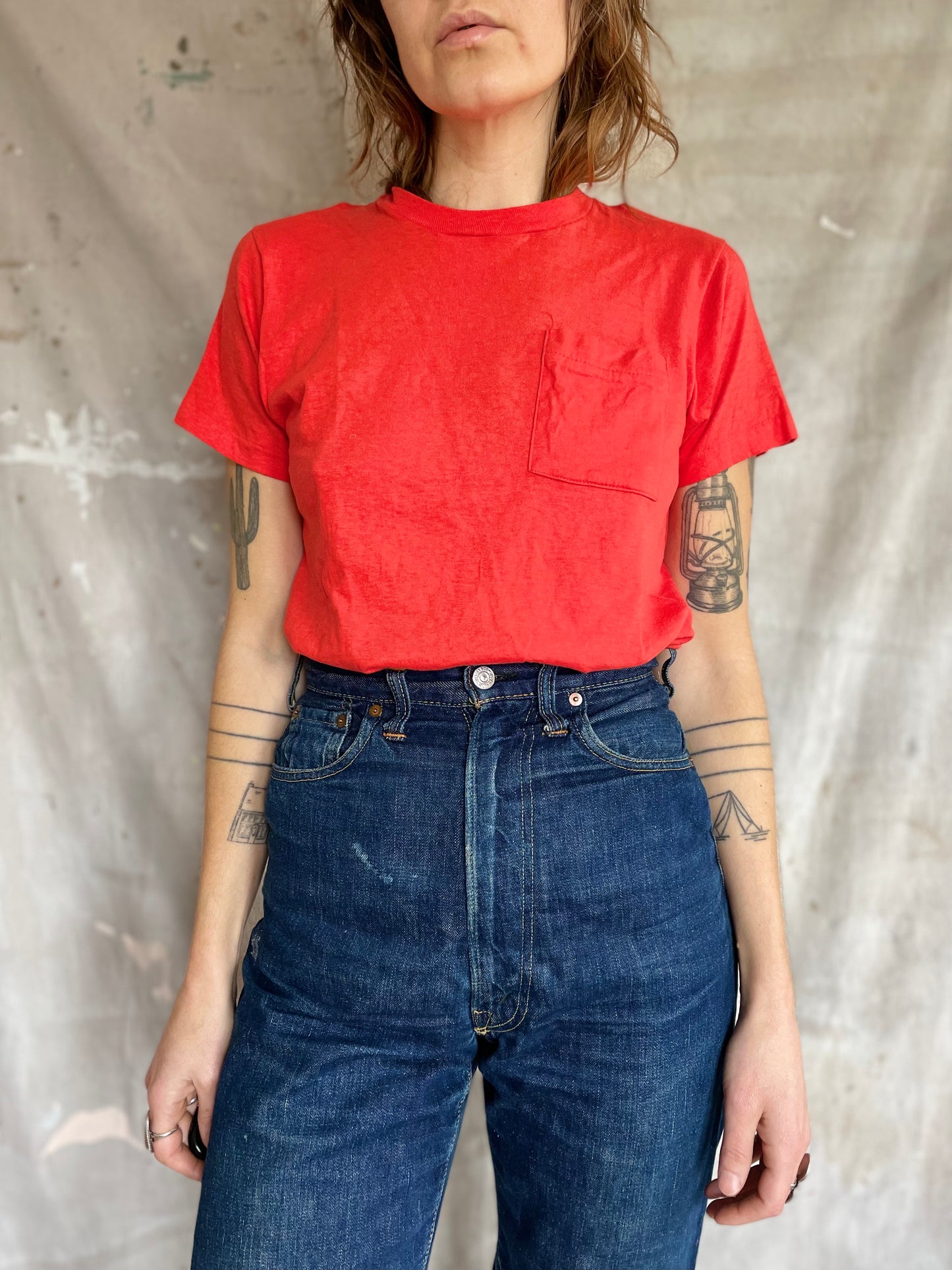 80s Bright Red Pocket Tee
