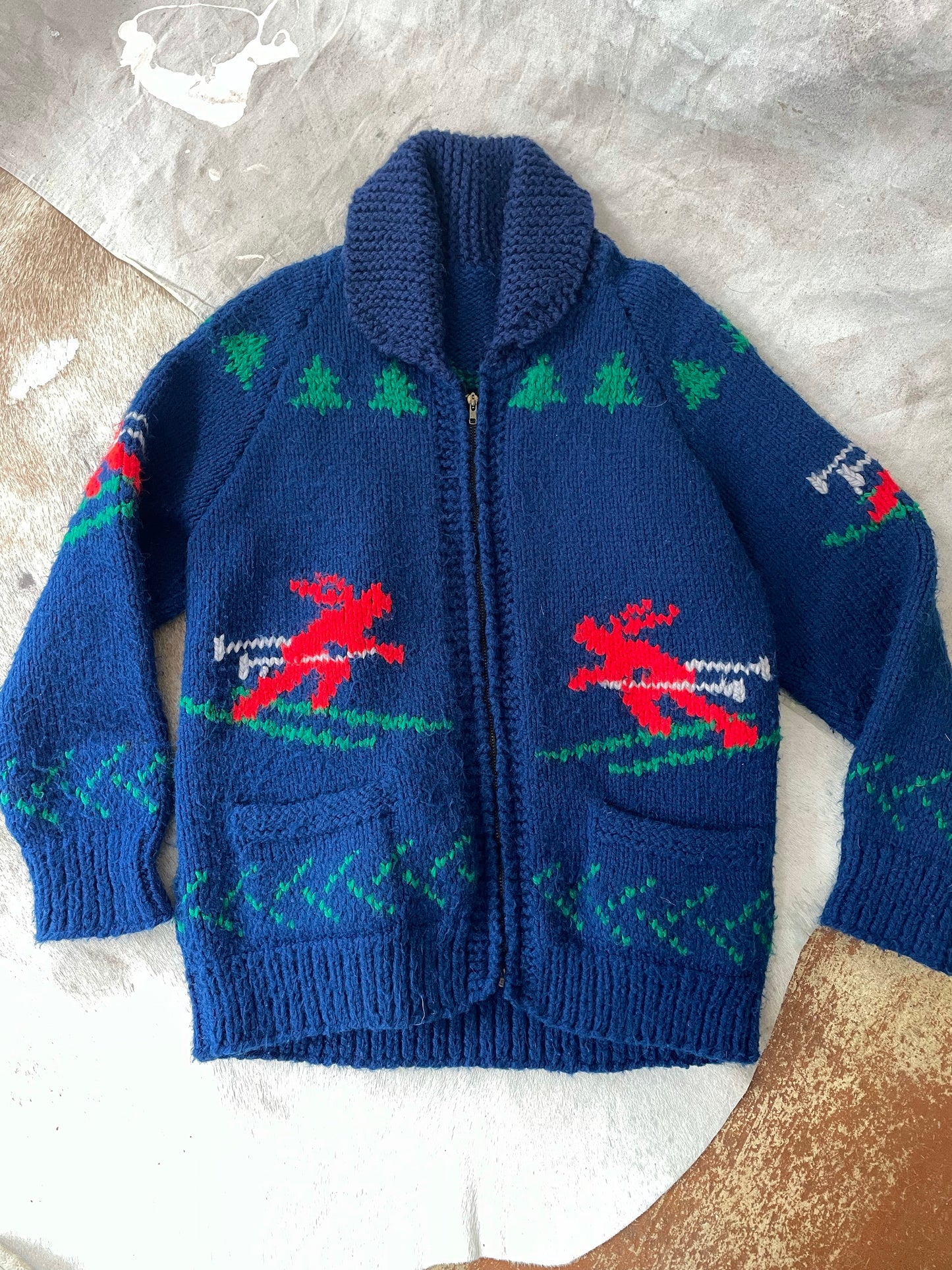 Mary Maxim “The Skiers” Hand Knit Sweater
