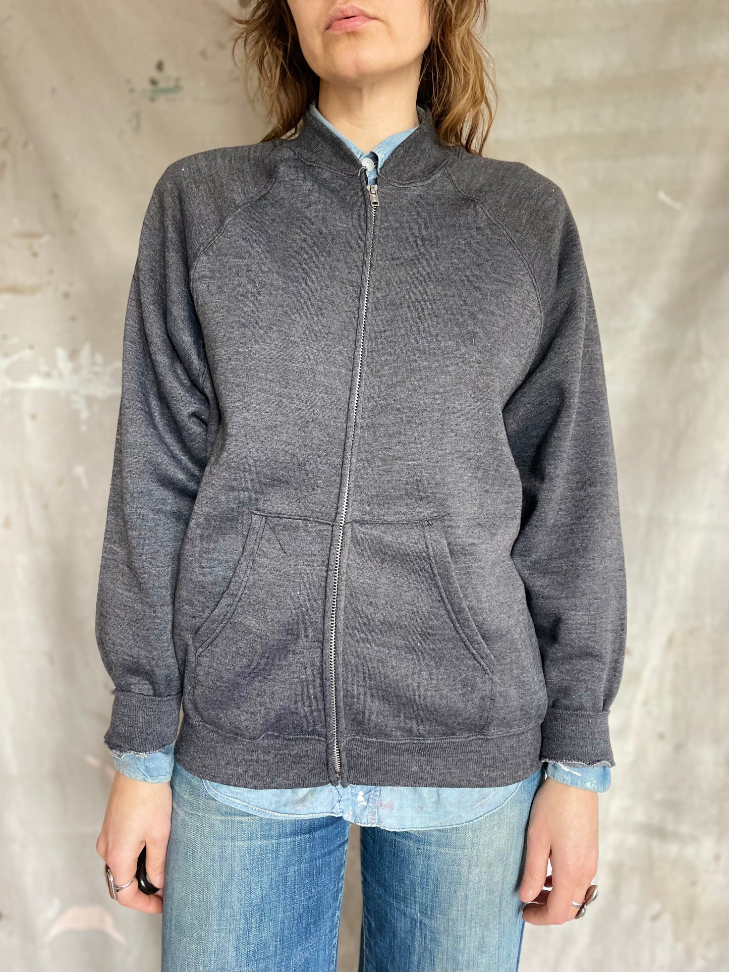 60s/70s Blank Gray Zip Front Sweatshirt