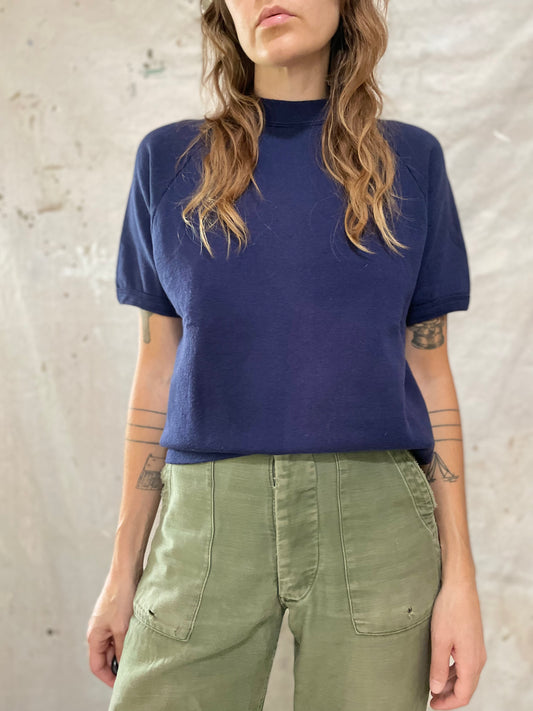 80s Blank Navy Blue Short Sleeve Sweatshirt