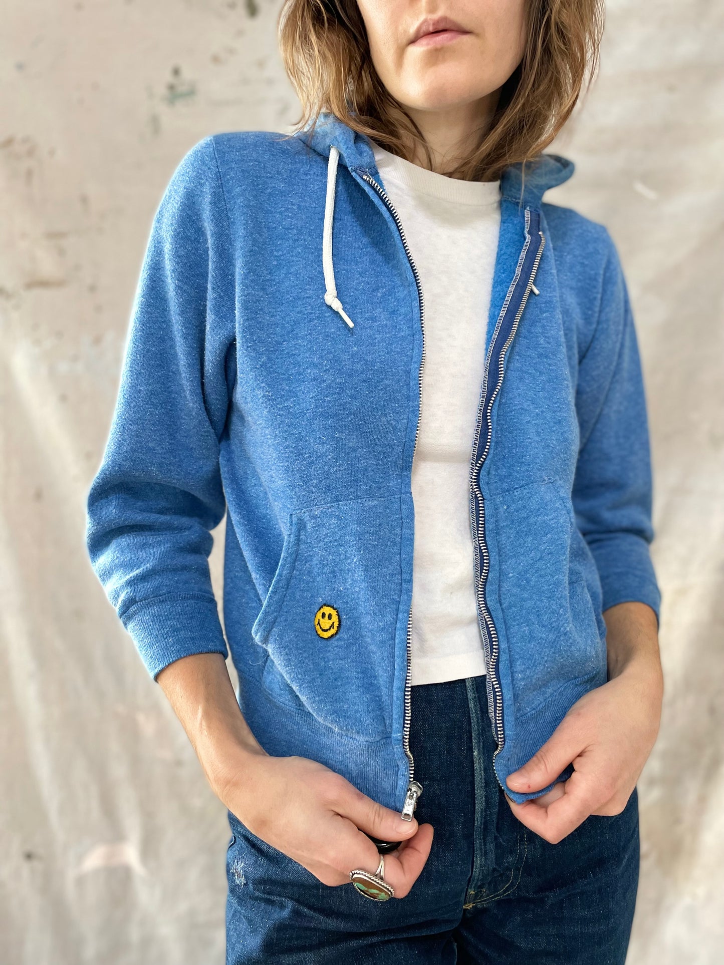 Azure Blue Zip Front Hoodie