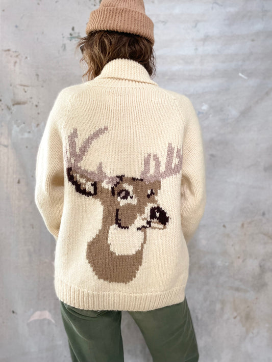 Mary Maxim Shawl Collar Deer Sweater