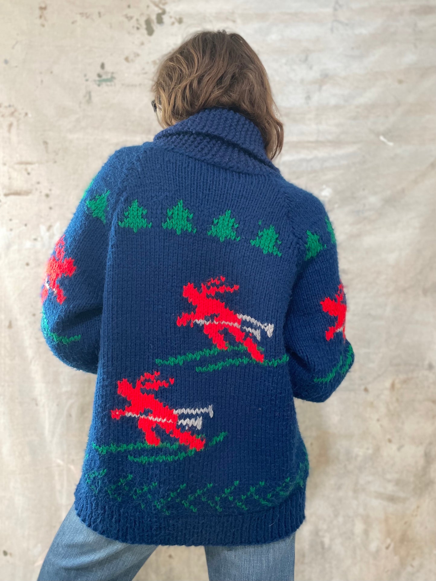 Mary Maxim “The Skiers” Hand Knit Sweater