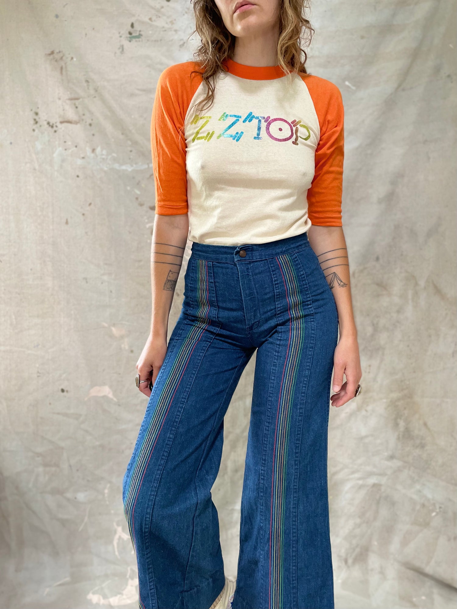 60s 70s Rainbow Bell Bottom Jeans