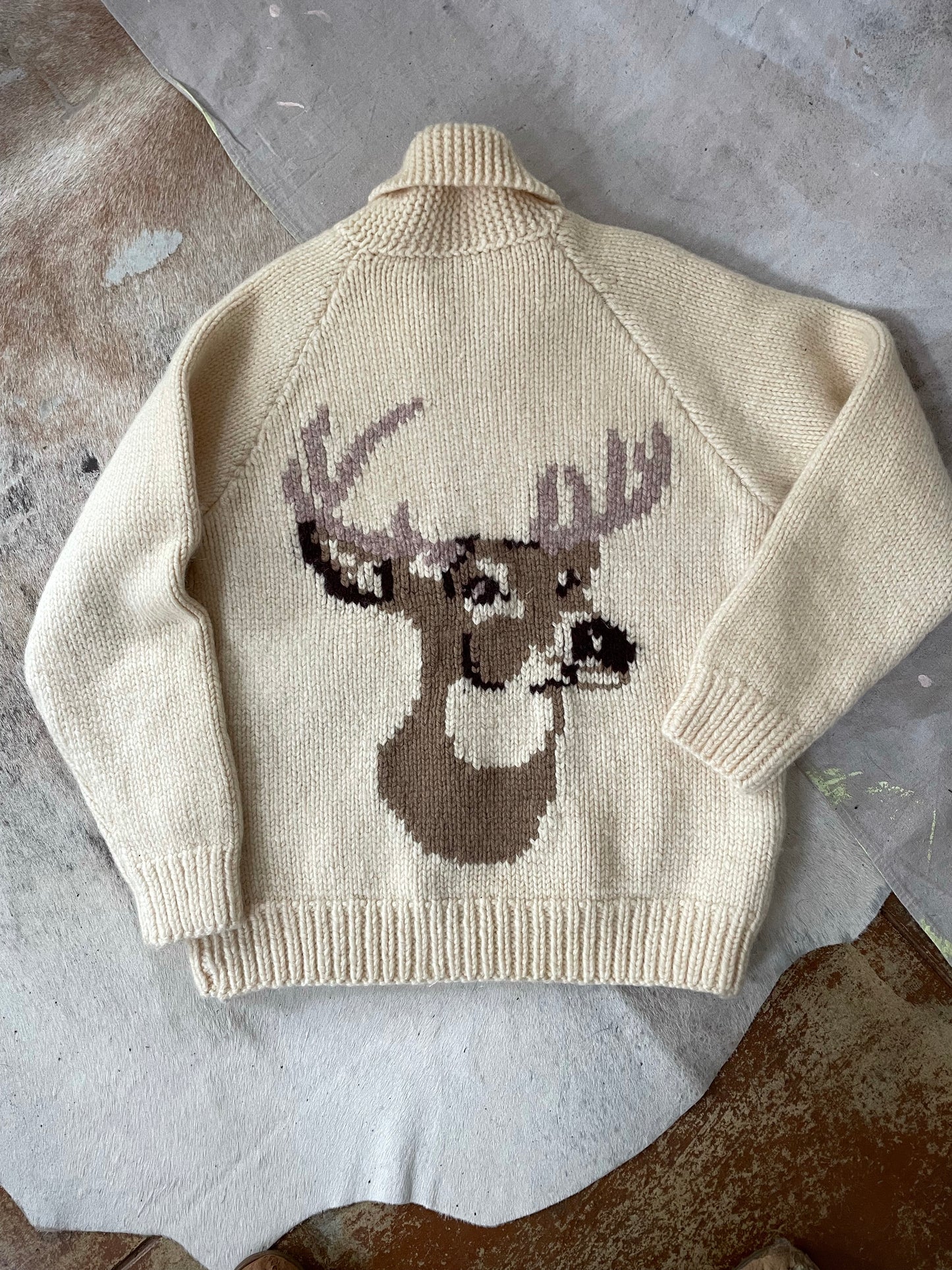 Mary Maxim Shawl Collar Deer Sweater