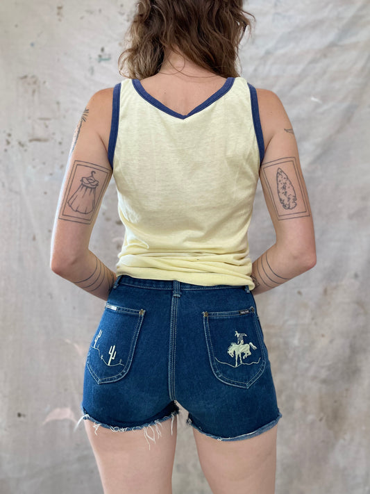 70s Western Theme Cut-off Jean Shorts