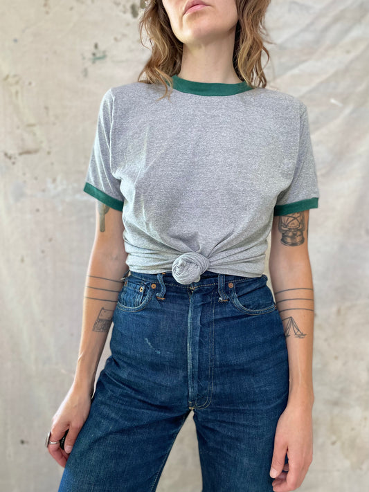 80s Grey and Green Ringer Tee