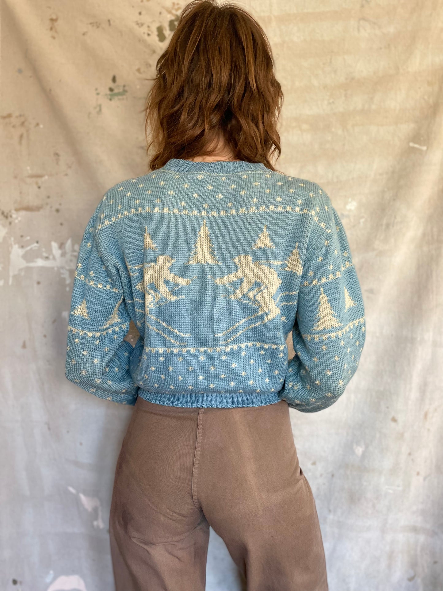 40s/50s Jersild Skiers Holiday Sweater Baby Blue