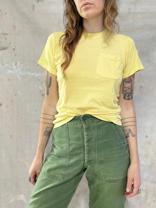 70s/80s Hanes Pale Yellow Pocket Tee