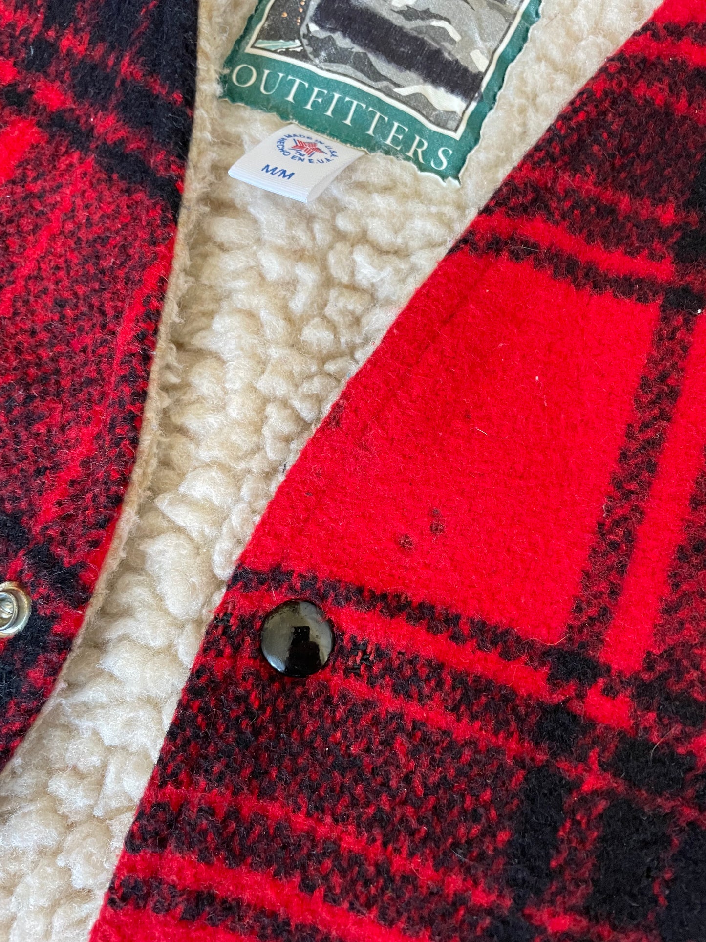80s Red And Black Plaid Faux Shearling Lined Vest