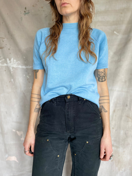 70s Blank Baby Blue Short Sleeve Sweatshirt